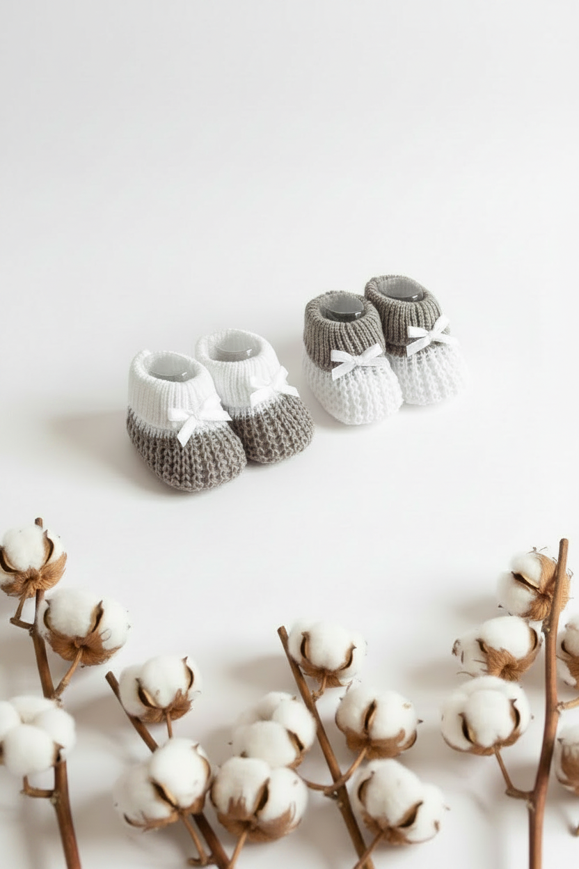 Cotton Baby Booties - Diagonal Cotton Branch