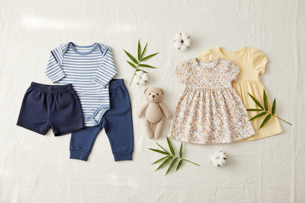 Fresh boys and girls flat lay