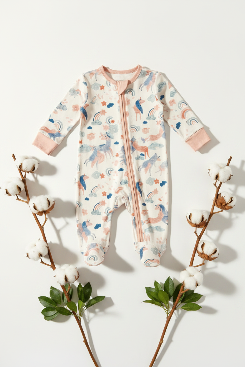 Unicorn Cotton Romper - Corner Cotton Layout